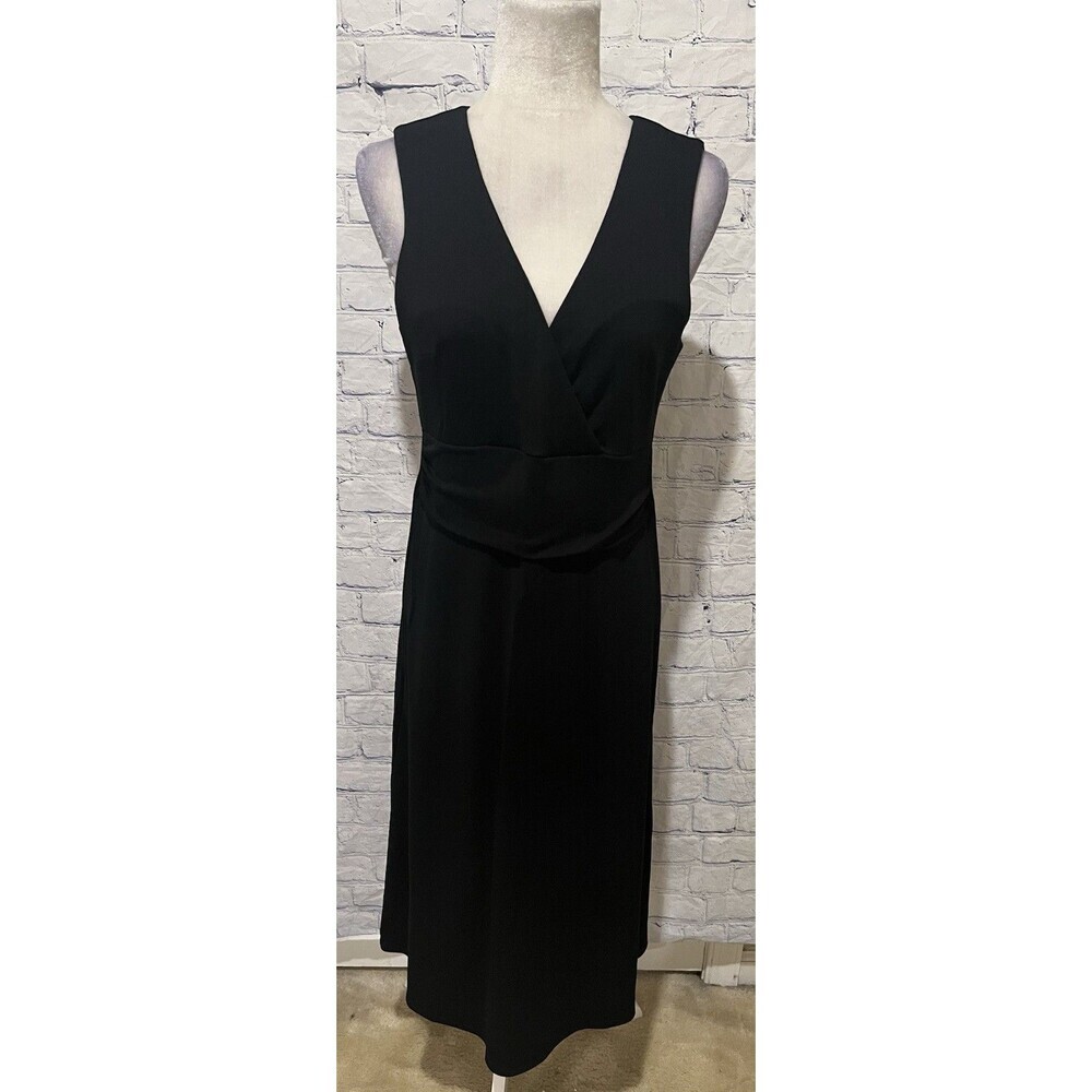 Chris McLaughlin Black Sleeveless Classic V-neck Midi Dress Size 10